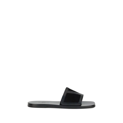 Valentino Garavani Black Calf Leather Bos Taurus Flat Sandals