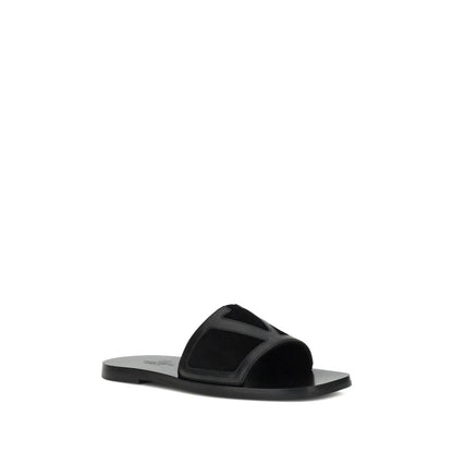 Valentino Garavani Black Calf Leather Bos Taurus Flat Sandals