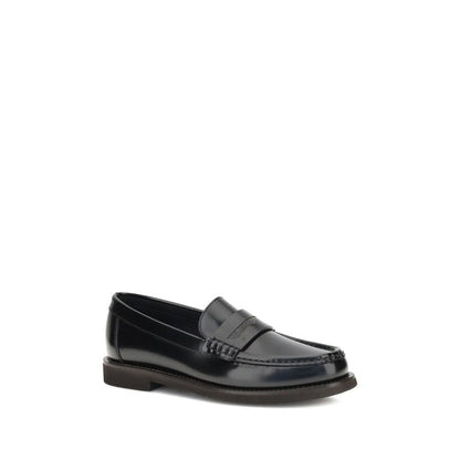 Brunello Cucinelli Black Calf Leather Bos Taurus Slip-On Loafers