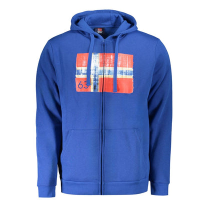 Norway 1963 Blauer Baumwollpullover für Männer mit Kapuze und Taschen