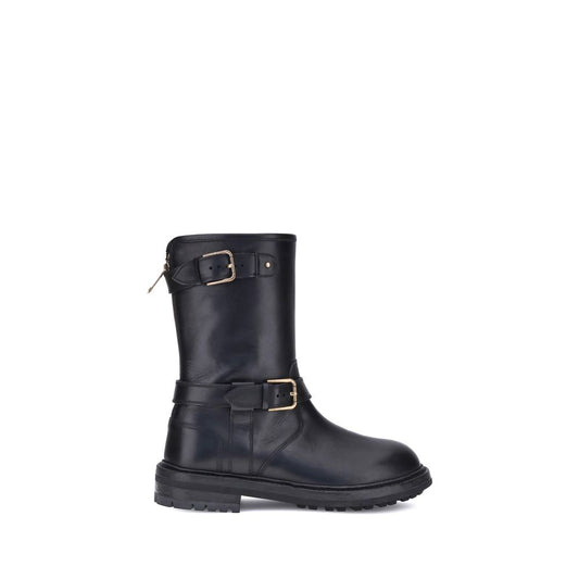 Dolce & Gabbana Black Calf Leather Bos Taurus Lace-Up Boots