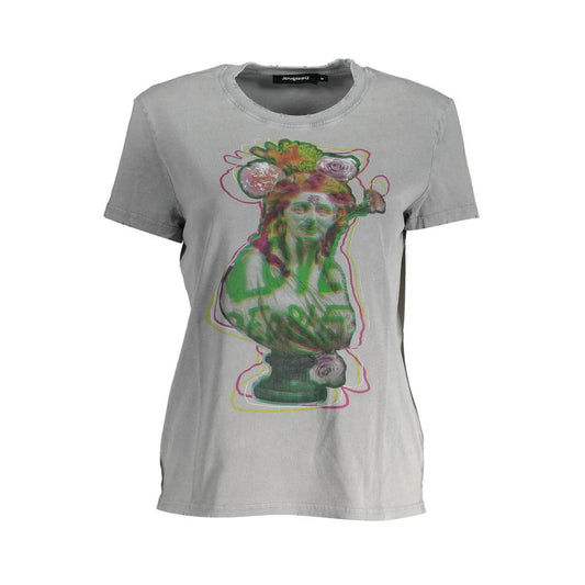 Desigual Graues Baumwoll-T-Shirt für Frauen