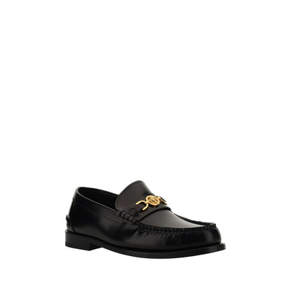 Versace Black Calf Leather Bos Taurus Slip-On Loafers