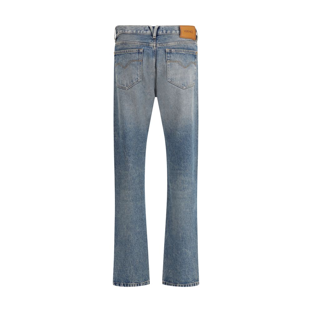 Versace Blue Cotton Straight-Leg Jeans