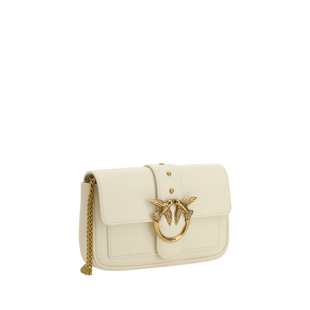 PINKO White Calf Leather Bos Taurus Shoulder Bag