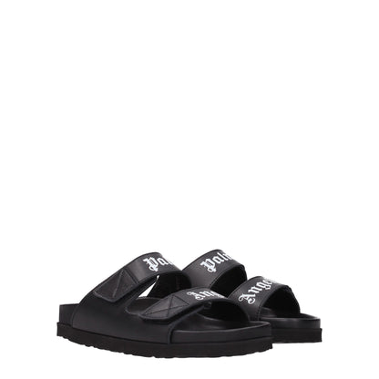 Palm Angels Black Leather Slippers
