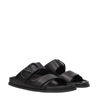 Valentino Garavani Black Leather Slippers