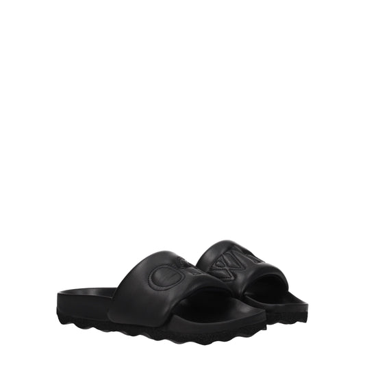 Off-White Schwarze Lederpantoffeln Sandalen