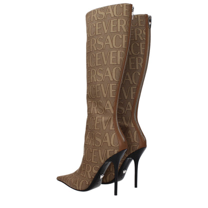 Versace Beige Fabric High Heel Boots
