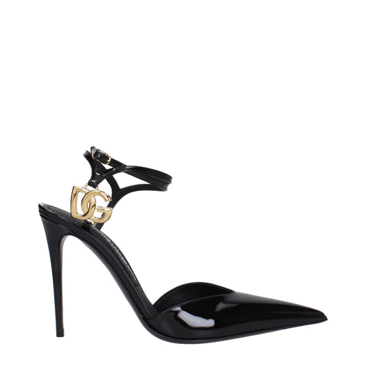 Dolce & Gabbana Black Leather Stiletto Heel Sandals