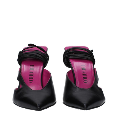 The Attico Black Leather Stiletto Heel Sandals