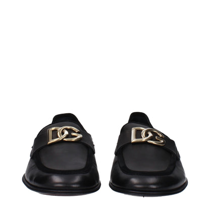 Dolce & Gabbana Black Leather Slip-On Loafers