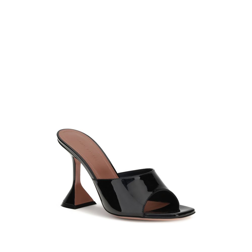 Amina Muaddi Black Calf Leather Bos Taurus Platform Sandals