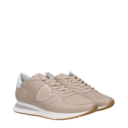 Philippe Model Beige Leather Low Top Sneakers