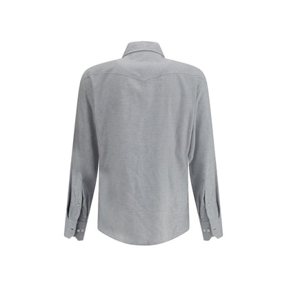 Brunello Cucinelli Gray Cotton Pattern Shirt