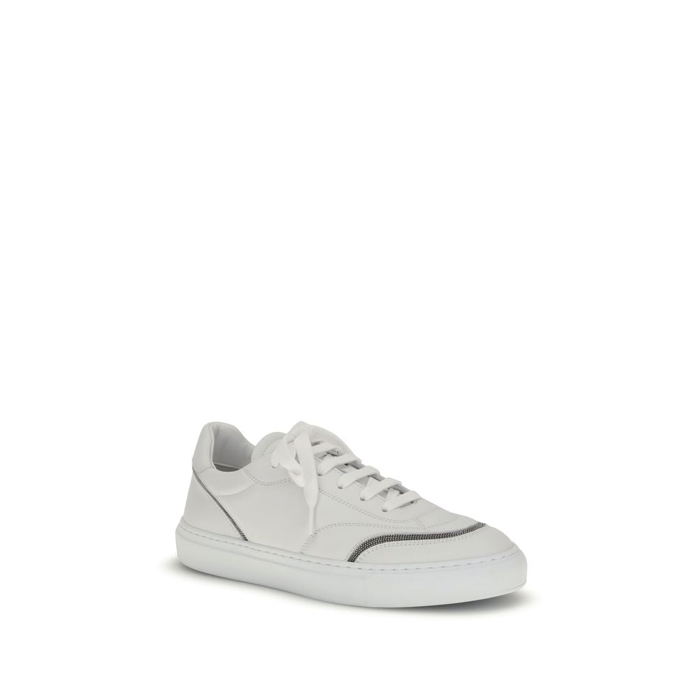 Brunello Cucinelli White Calf Leather Bos Taurus Low Top Sneakers