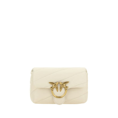 PINKO White Calf Leather Bos Taurus Shoulder Bag
