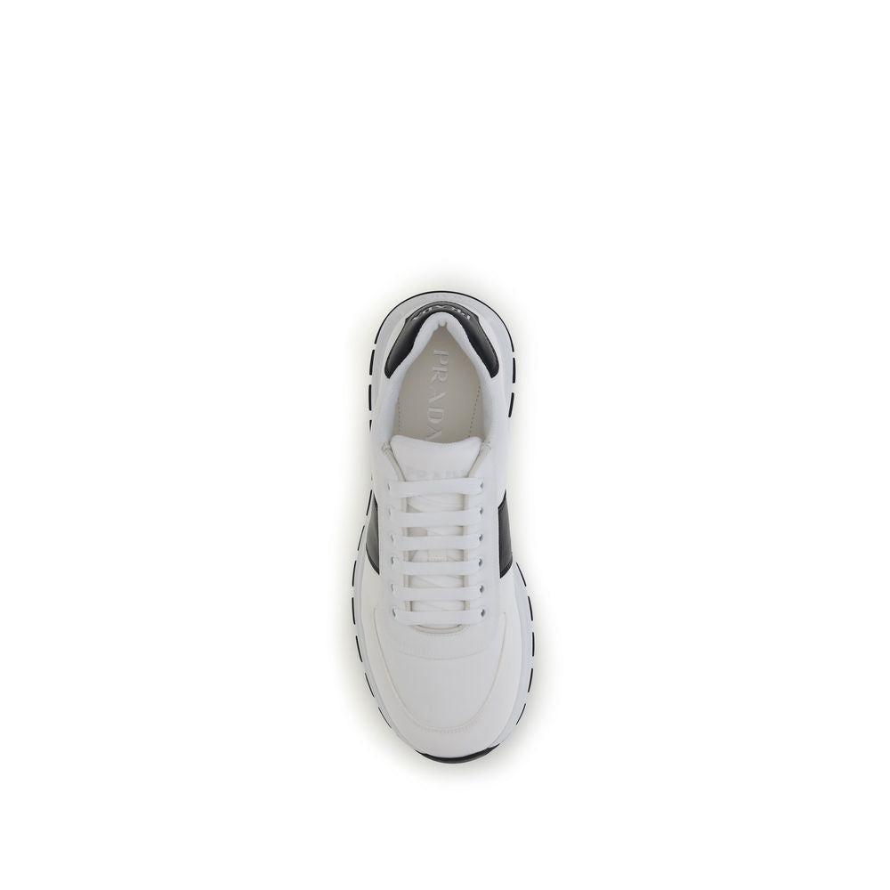 Prada White Calf Leather Bos Taurus Low Top Sneakers