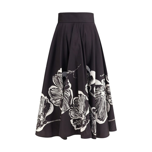 Sara Roka Black Polyester Midi Skirt
