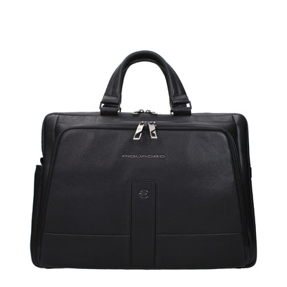 Piquadro Black Leather Business And Laptop Bag