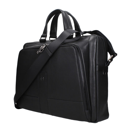 Piquadro Black Leather Business And Laptop Bag