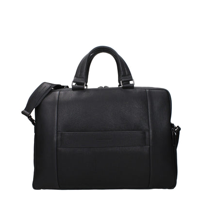 Piquadro Black Leather Business And Laptop Bag