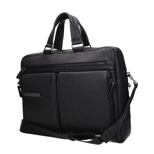 Piquadro Black Leather Business And Laptop Bag