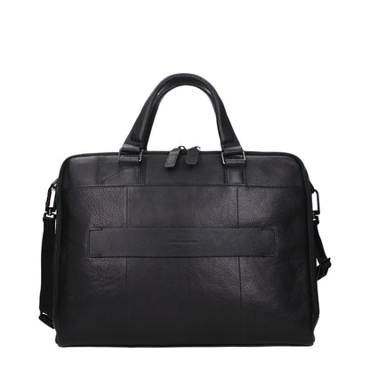 Piquadro Black Leather Business And Laptop Bag