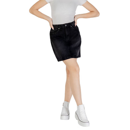 ICHI Black Cotton Mini Skirt