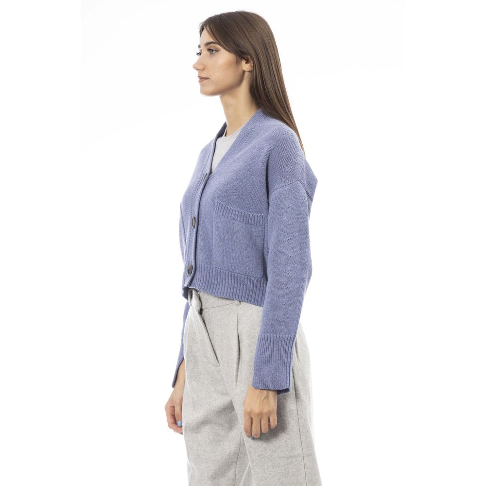 Alpha Studio Light Blue Merino Wool Women Cardigan