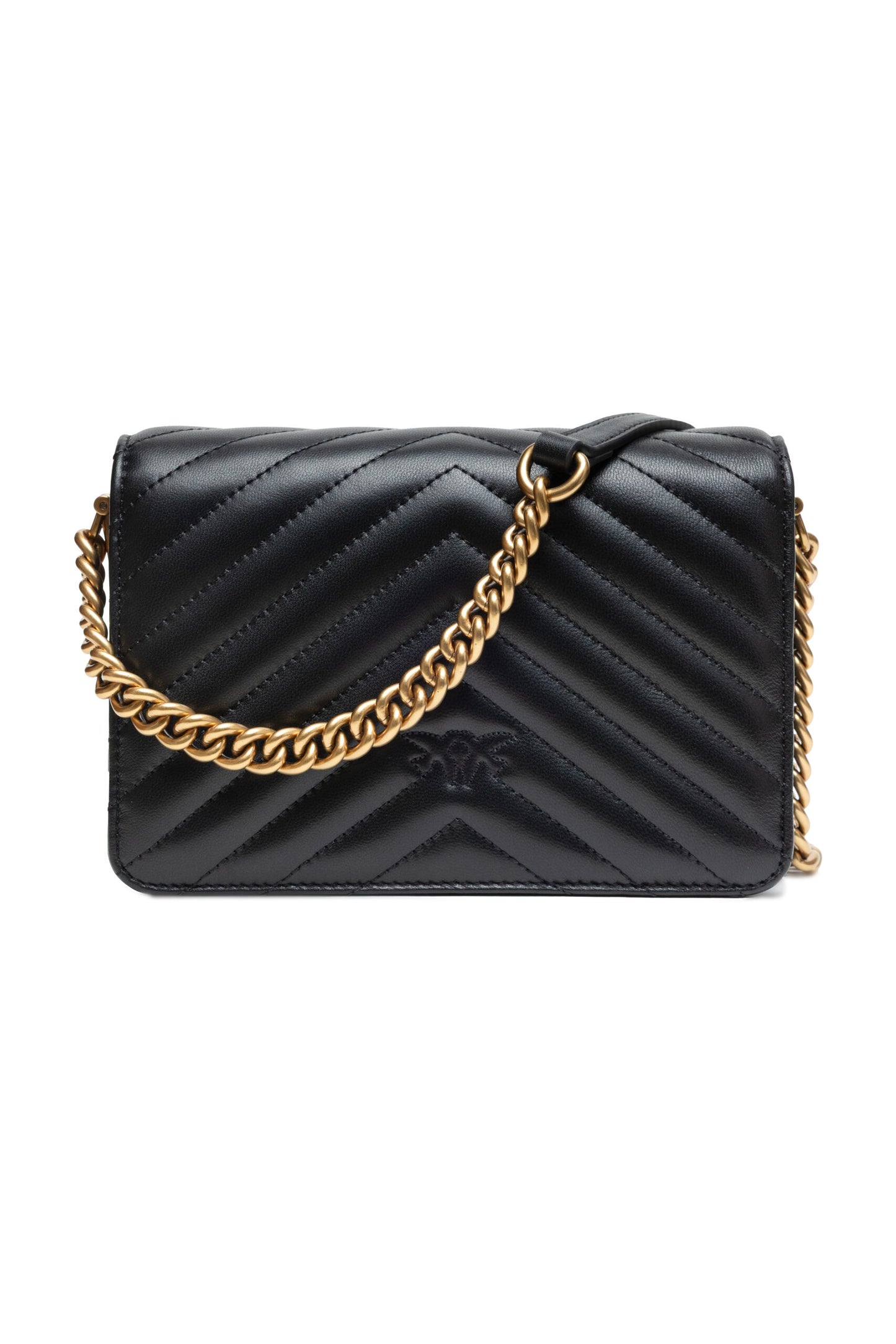 PINKO Black Leather Love Click Mini Shoulder Bag