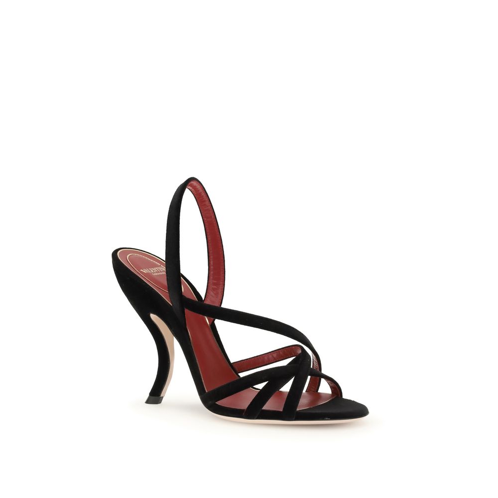 Valentino Garavani Black Velvet Stiletto Heel Sandals