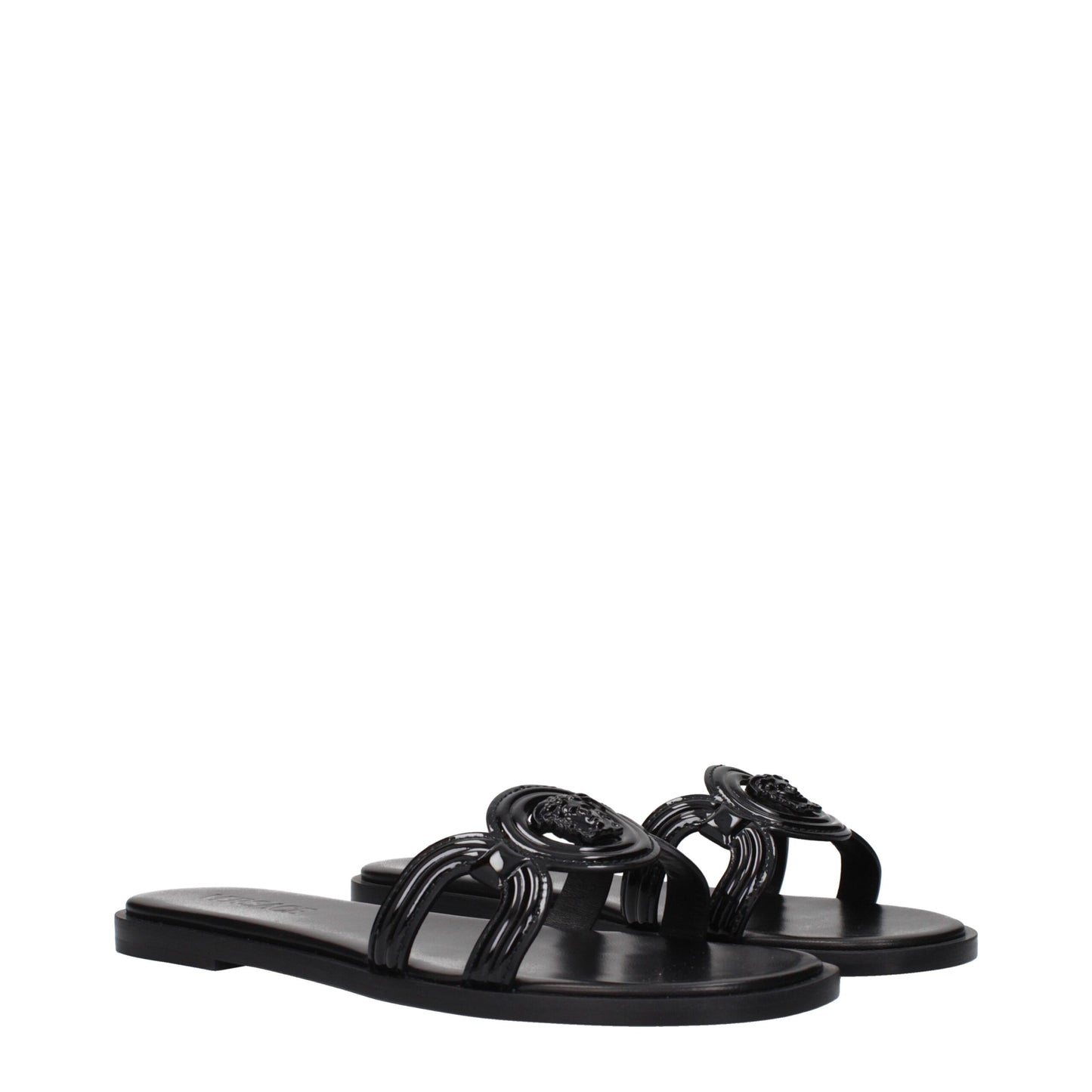 Versace Black Leather Slippers