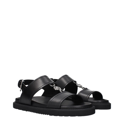 Versace Black Leather Flat Sandals