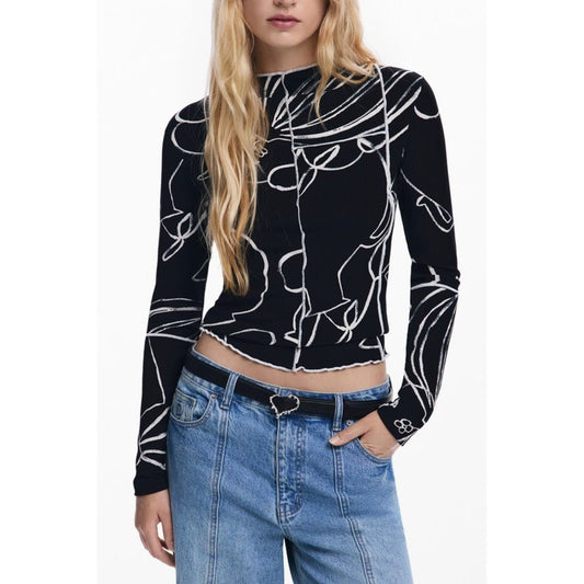 Desigual Schwarzes Elastan Frauen T-Shirt