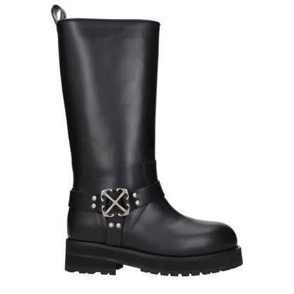 Off-White Flache schwarze Lederstiefel