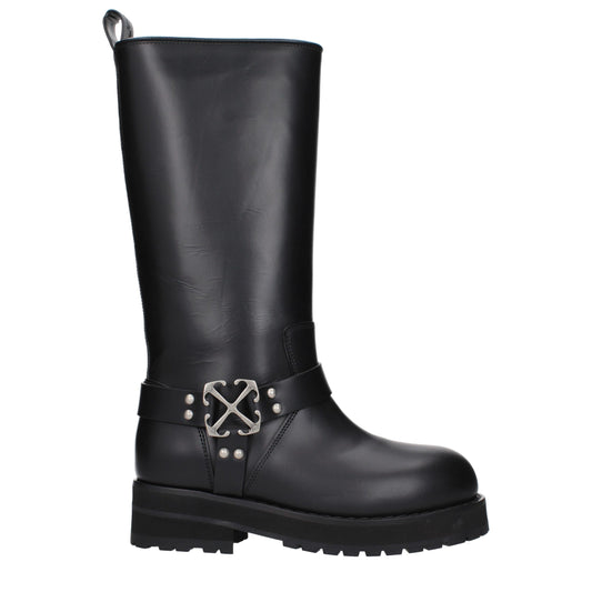 Off-White Flache schwarze Lederstiefel