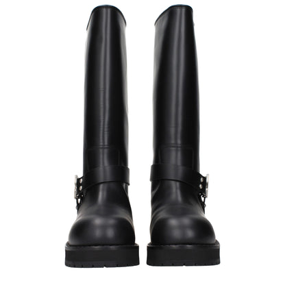 Off-White Flache schwarze Lederstiefel