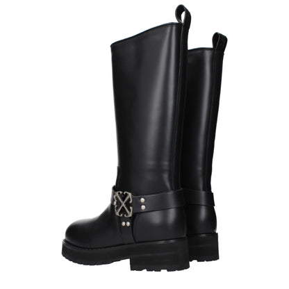 Off-White Flache schwarze Lederstiefel