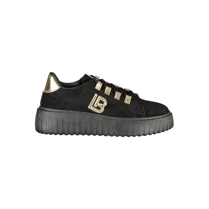 Laura Biagiotti Black Polyester Women Sneaker with Gold Detail and Rhinestone Accents