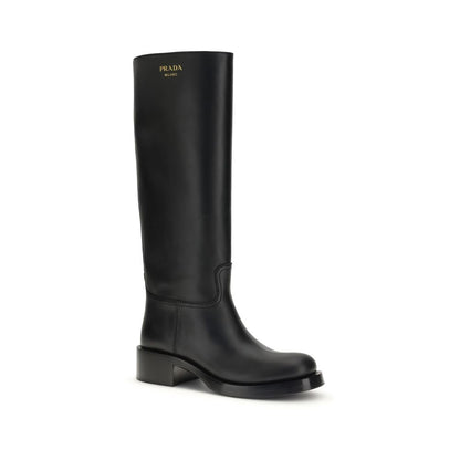 Prada Black Calf Leather Bos Taurus High Heel Boots