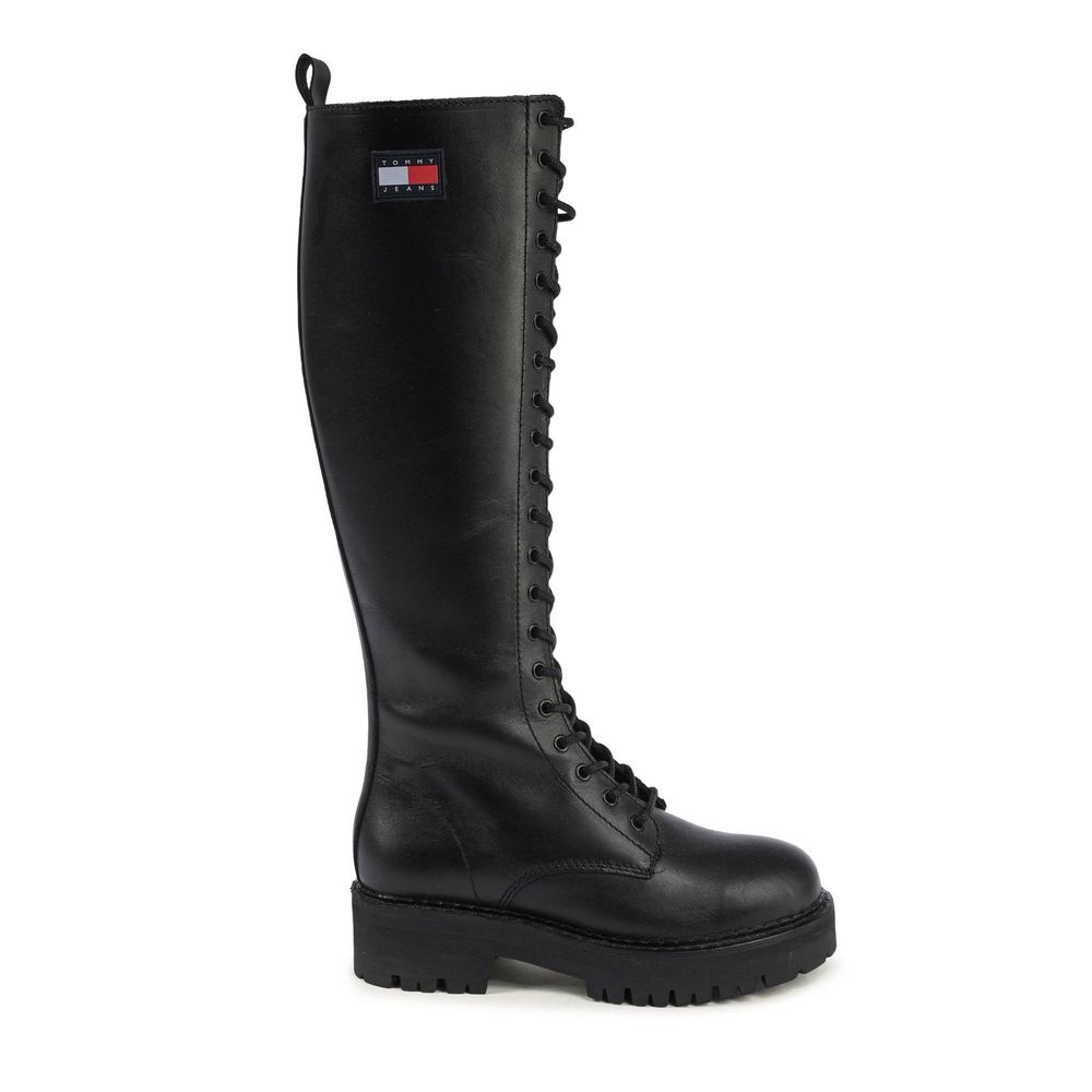 Tommy Hilfiger Schwarze Leder-Schnürstiefel