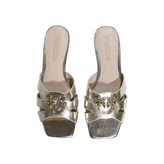 PINKO Gold Leather Flat Sandals