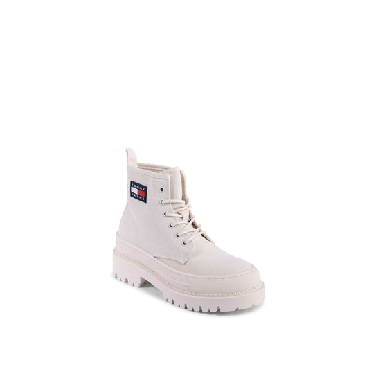 Tommy Hilfiger Beige-farbene Schnürstiefel aus recyceltem Baumwoll-Mix