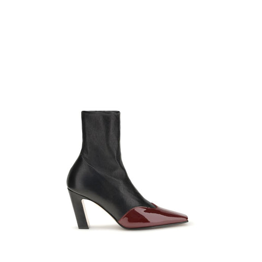 Khaite Black Leather Ankle Boots
