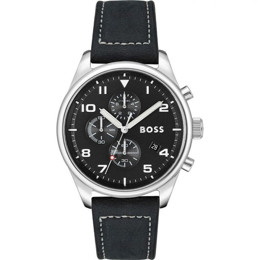 Hugo Boss Schwarze Leder-Armbanduhr