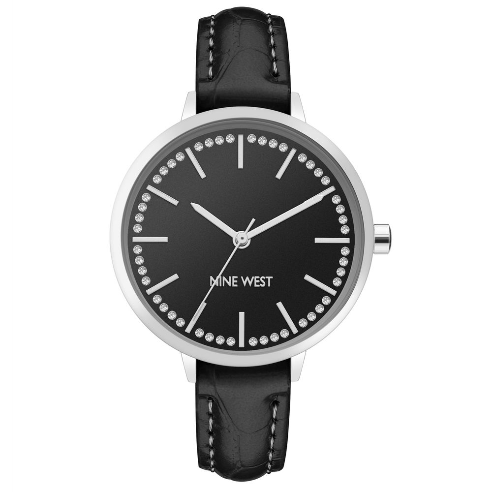 Nine West Black Leather Dress Watch