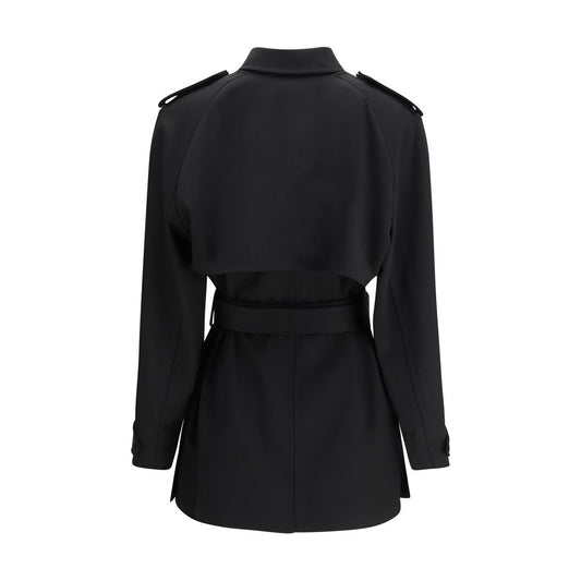 The Row Black Fleece Wool Trench Coat