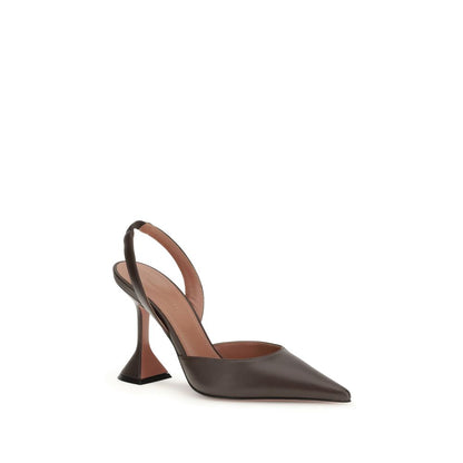 Amina Muaddi Brown Calf Leather Bos Taurus High Heel Pumps