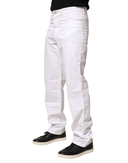 Fred Perry White Cotton Mid Waist Straight Men Denim Jeans
